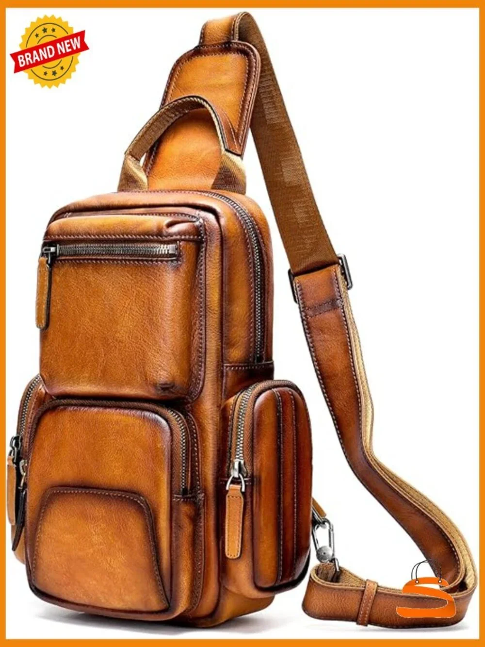 Genuine Leather Sling Bag Vintage Crossbody Backpack Hiking Daypack Travel